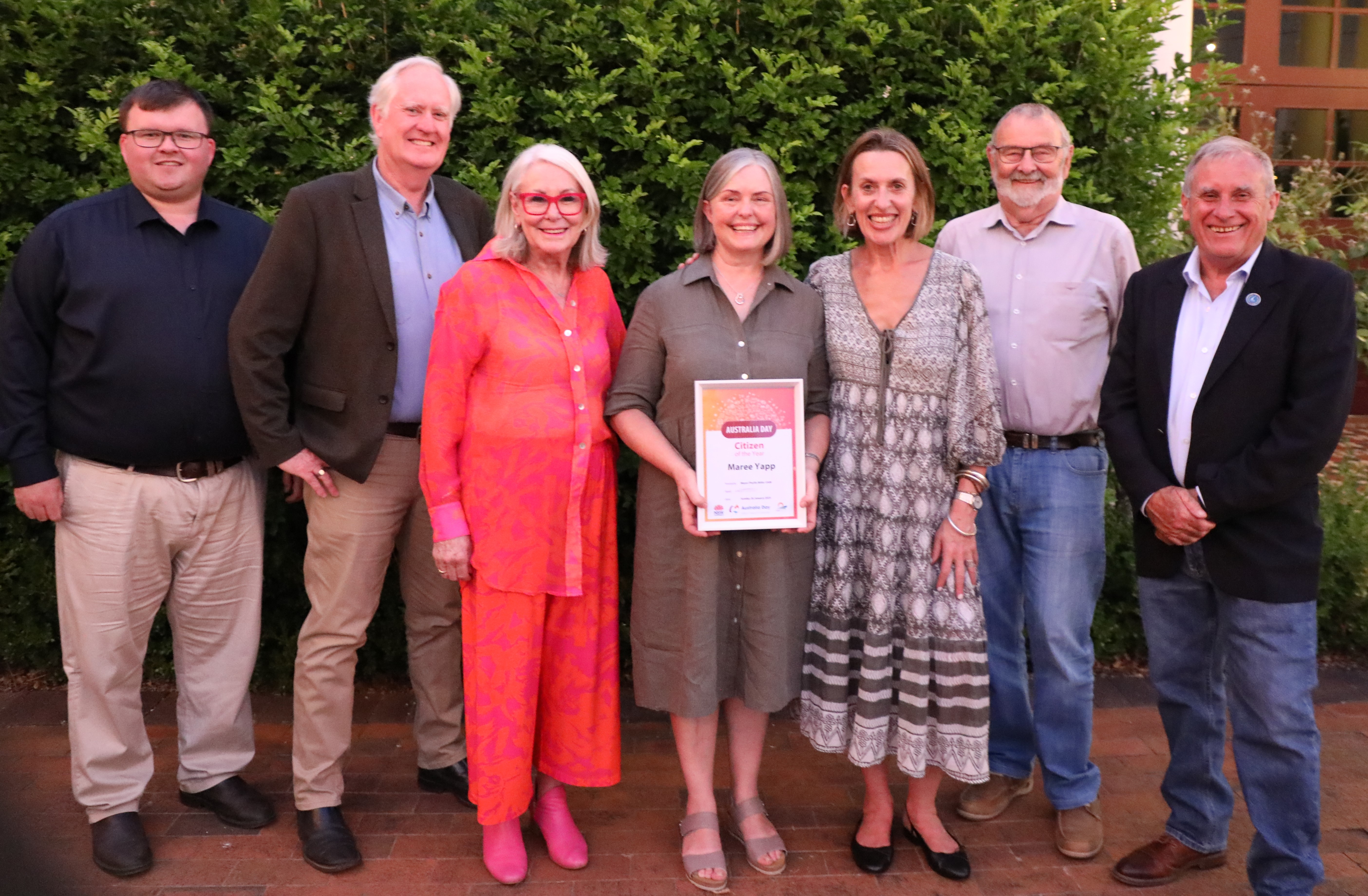 Councillors standing with 2025 Forbes Shire Citizen of the Year, Maree Yapp